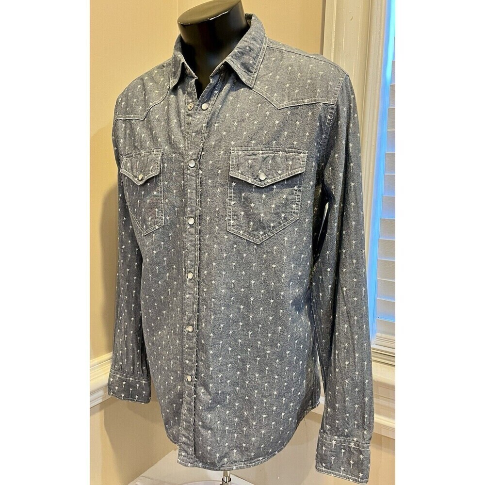 Chip & Pepper Pearl Snap Shirt Mens Large Western Long Sleeve Palm Tree Novelty